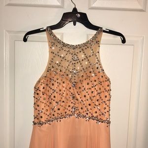 Peach color pageant/prom dress with sliver sequins.